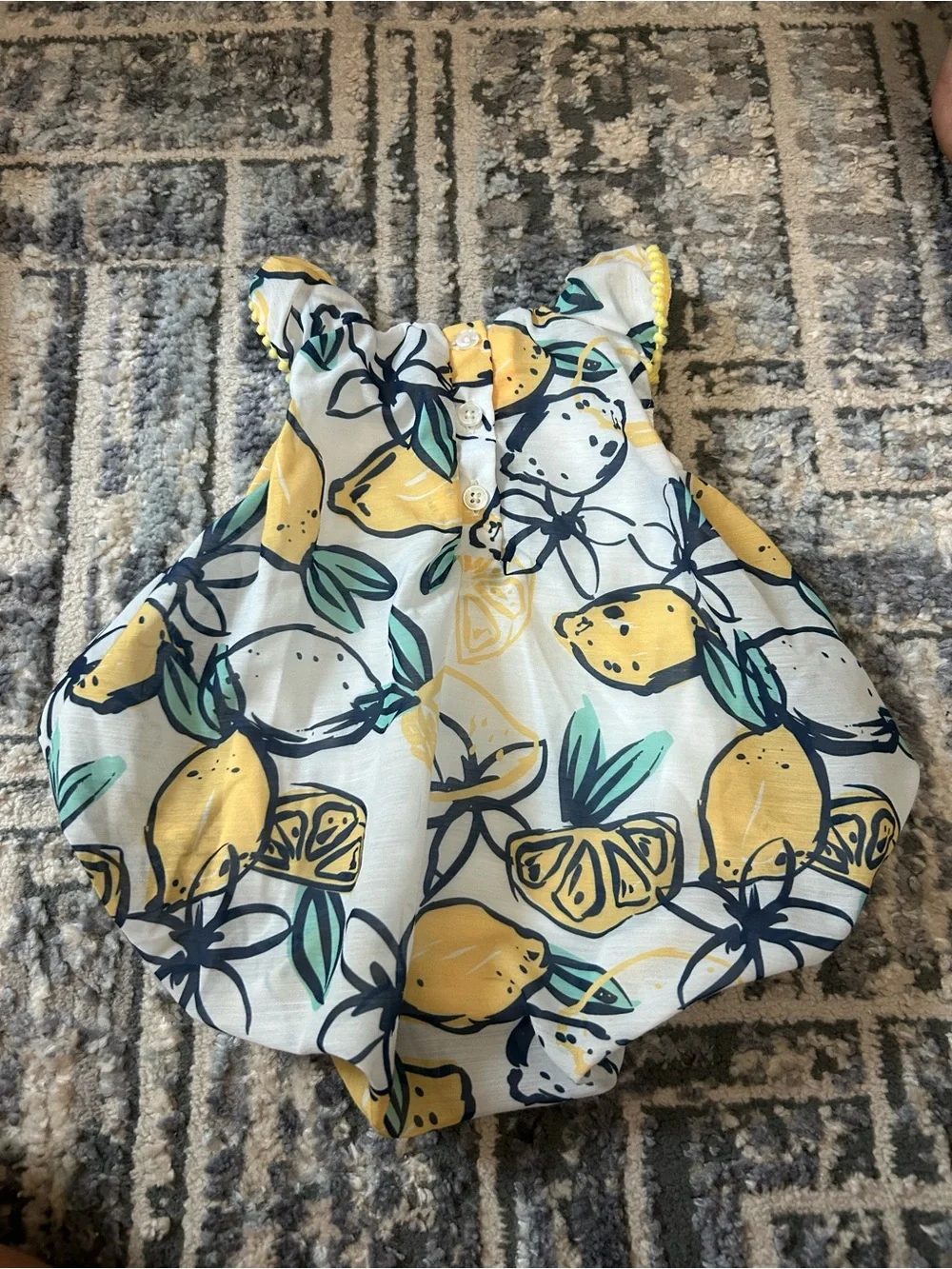 Lemon-Print Baby One-Piece Romper in White and Yellow